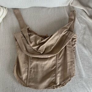 PrettyLittleThing Tan Sleeveless Ruched Bustier Bodysuit